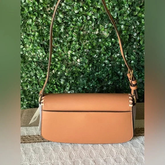 Authentic Tory Burch Britten Mixed Material Shoulder Bag Acorn Suede & Leather. - Picture 4 of 10